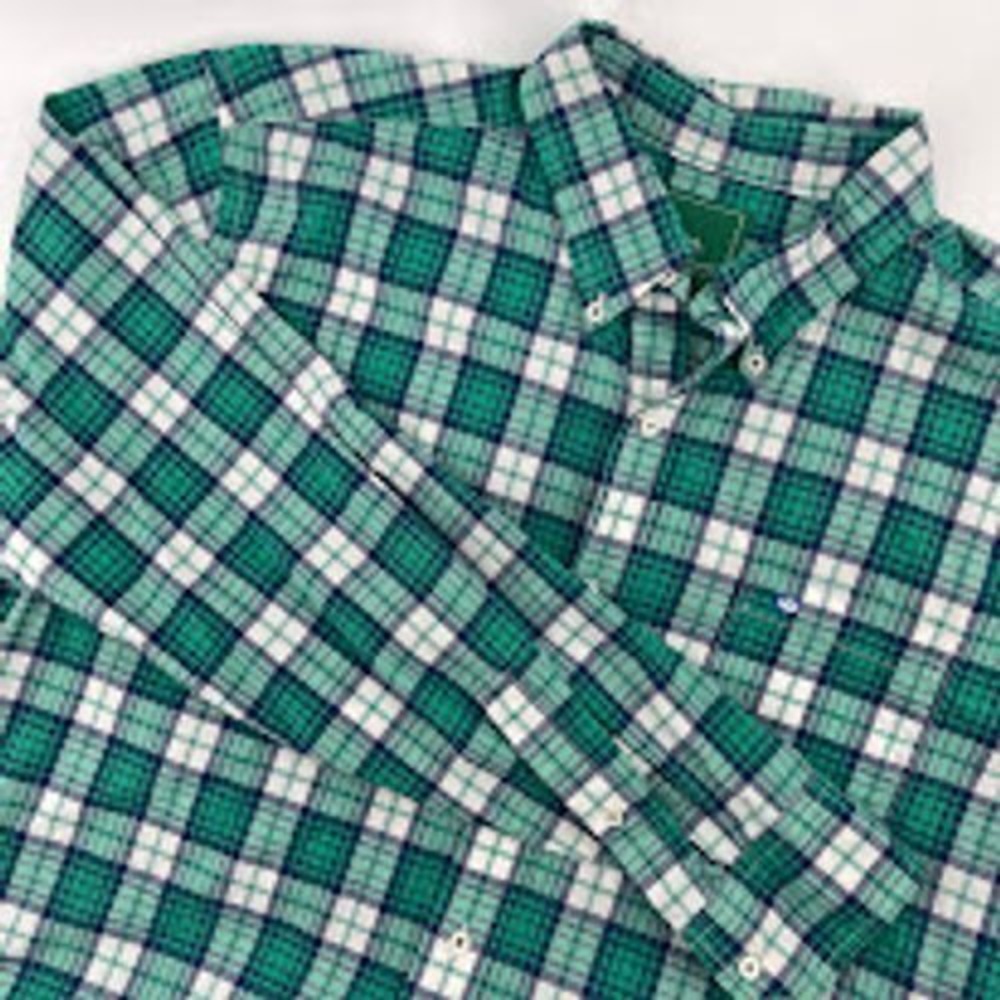 Southern Tide Club Plaid Button Down Long Sleeve Shirt Green White XL